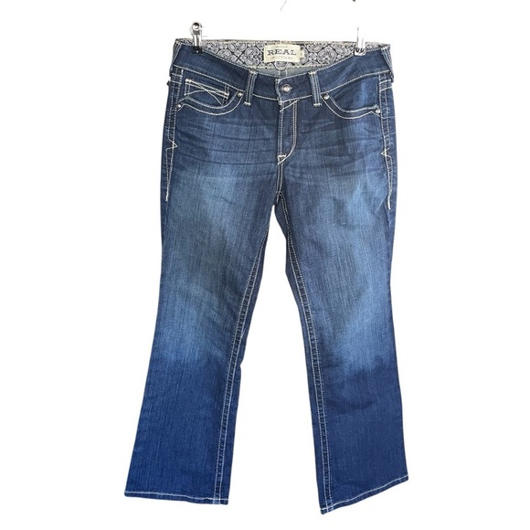Ariat Denim - Ariat Real Mid-Rise Blue Boot Cut Jeans with Medium Wash Large Stitching